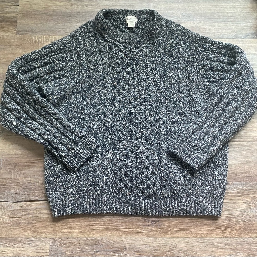 L.L. BEAN Men's Gray Wool Irish Fisherman's Heritage Sweater Size XXL